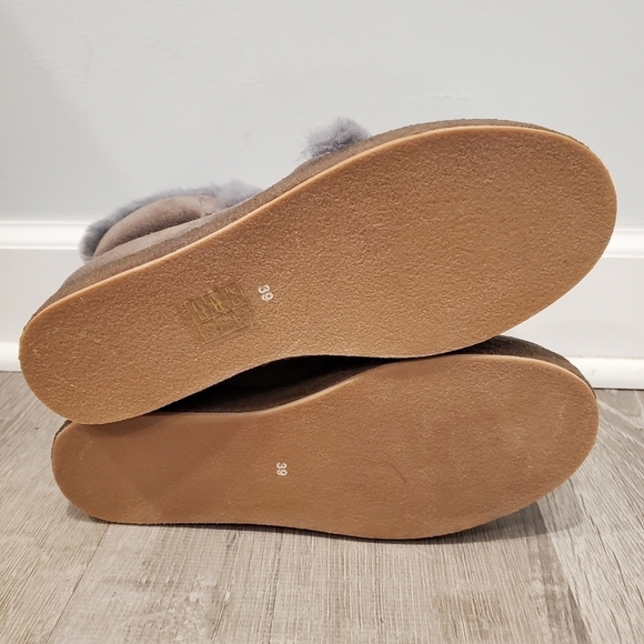 NEW Antelope Fur Trim Ankle Boot Taupe Gray - Picture 5 of 11